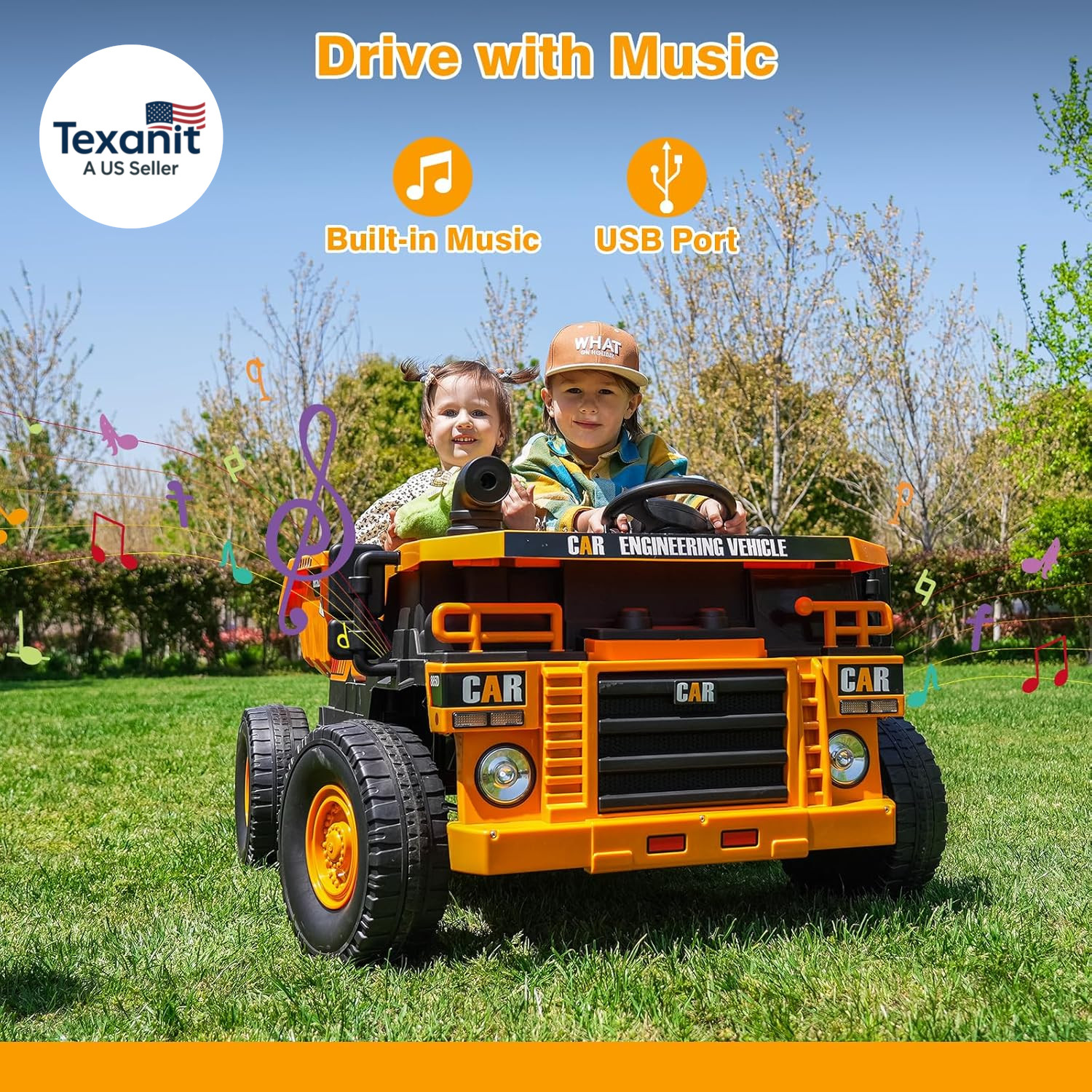 2-Seater Electric Ride on Truck Toy Car Construction Vehicle for Boys, 12V Kids