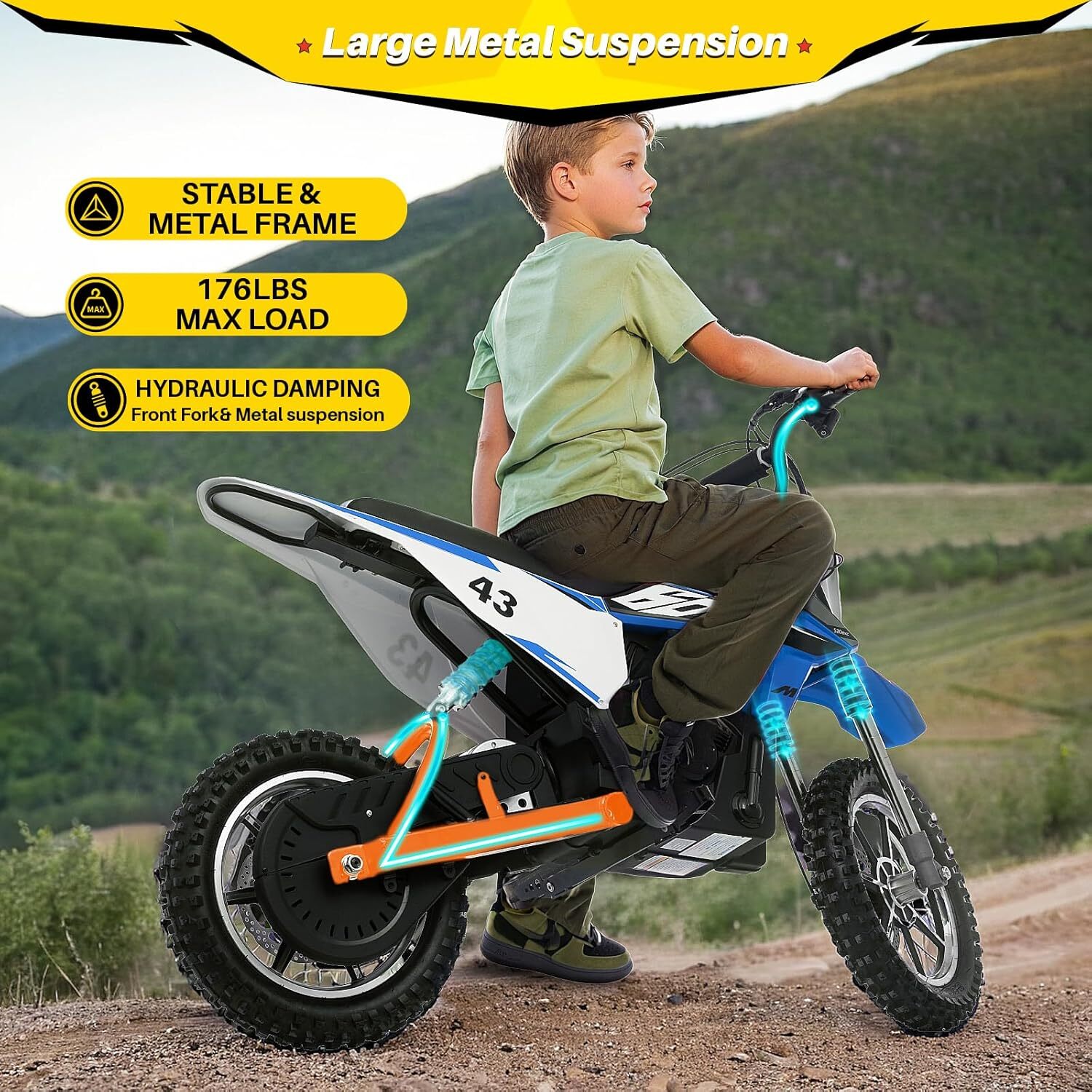 36V Electric Dirt Bike for Kids 500W Motor 15.5MPH Speed with Air-Filled Tires
