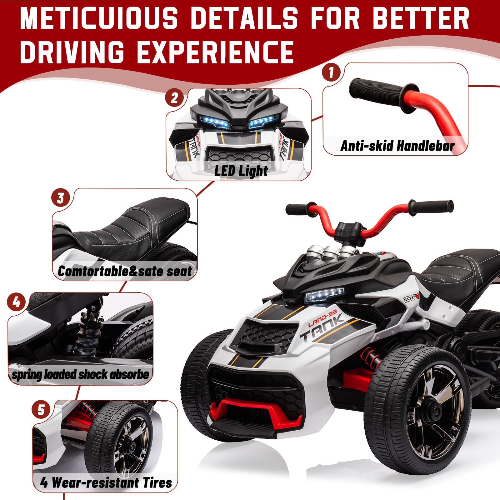 12V 3 Wheeler Ride On ATV Electric Motorcycle, Battery Powered Electric Vehicle