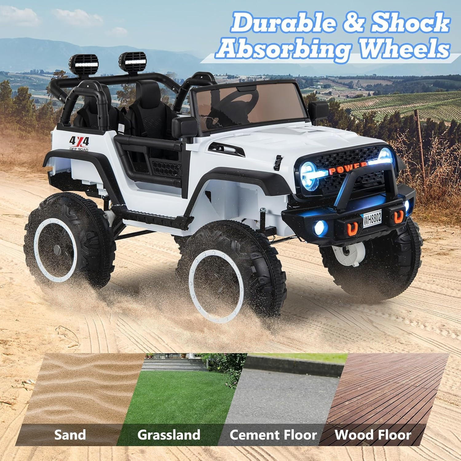 24V Ride on Car, 2WD/4WD Switchable 2 Seater Kids’ Electric Vehicle Jeep Truck w