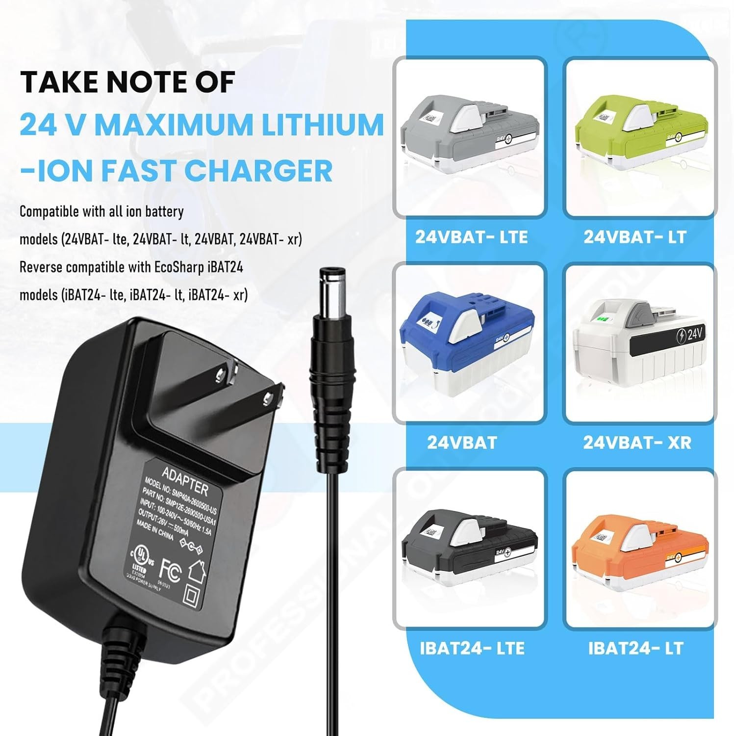 24V iON+ Fast Charger for Snow Joe & Sun Joe 24V Batteries, Black