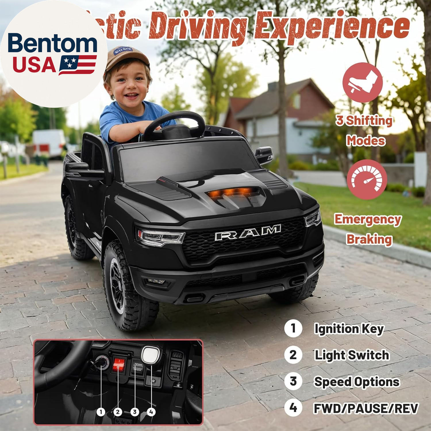 Licensed Ram 1500 Ride on Toys for Kids 4-8, Ride-On Electric Car for Kids with
