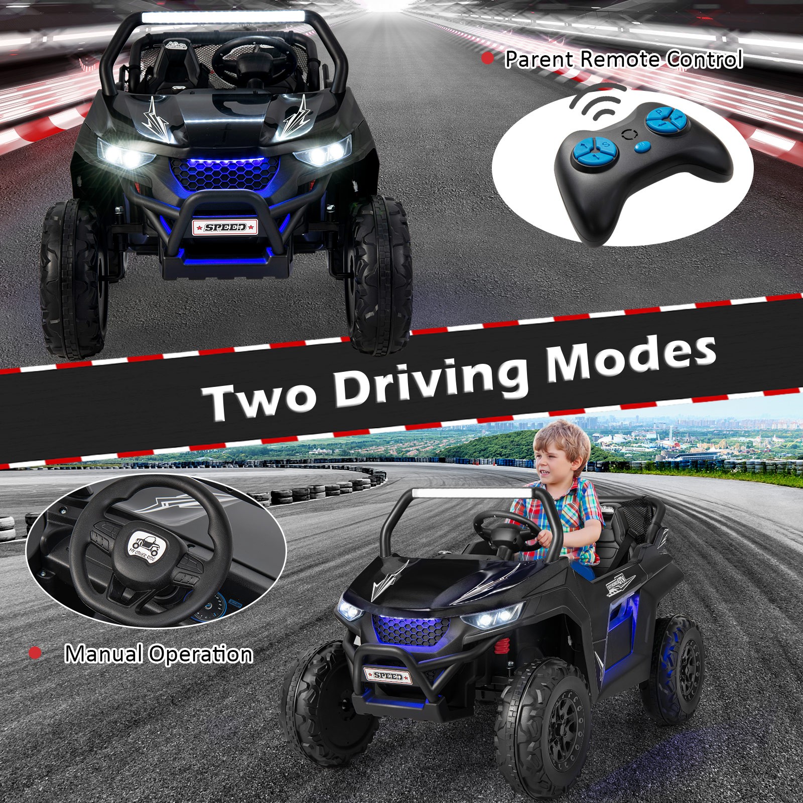 12V 2-Seater Kids Ride On UTV RC Electric Vehicle Suspension w/ Lights & Music