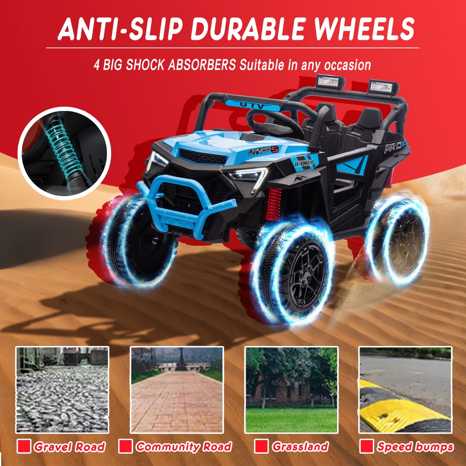 24V 400W Electric Ride on UTV Car Toys Power Wheels for Kids with Remote Blue