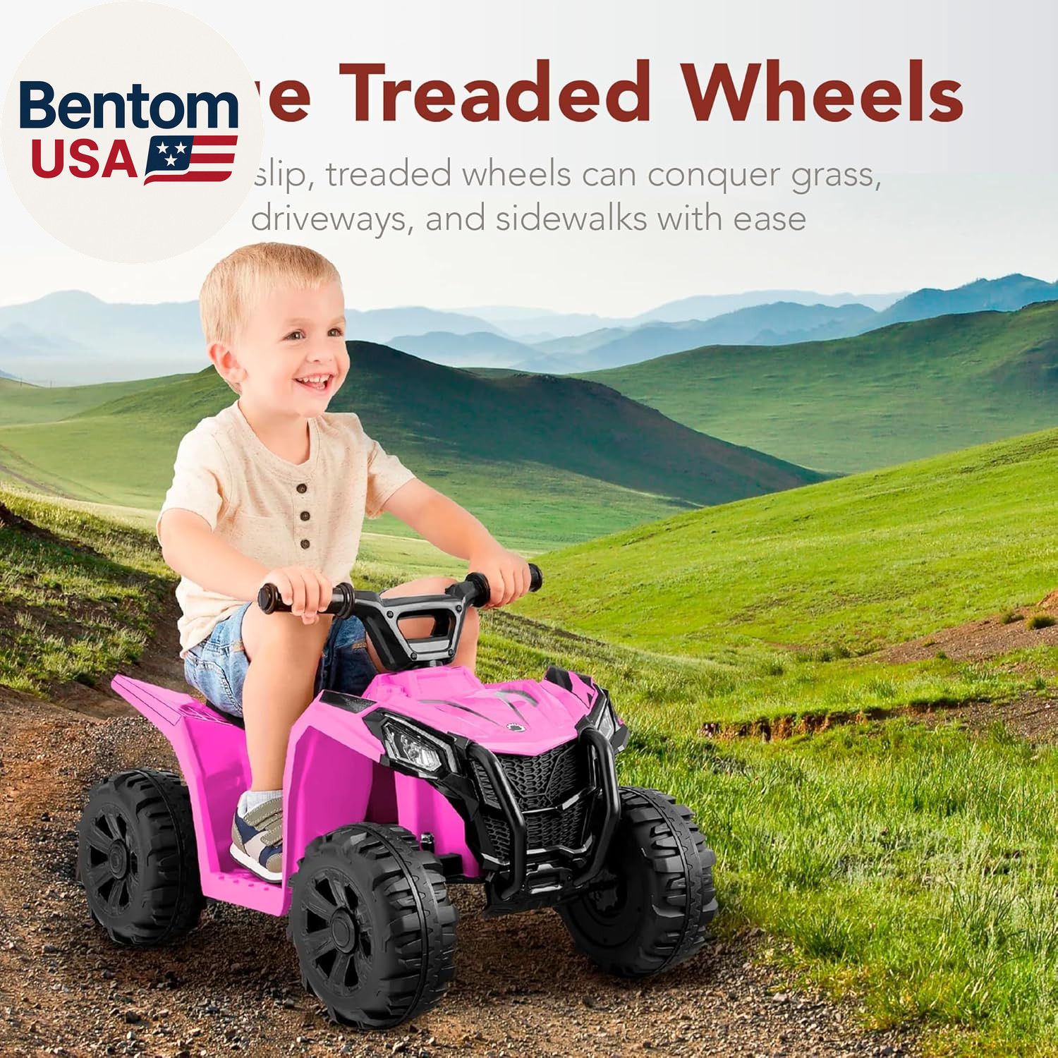 6V Kids Ride on Toy, 4-Wheeler Quad ATV Play Car W/ 1.8MPH Max Speed, Treaded Ti