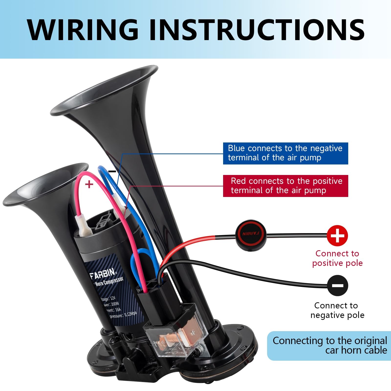 Black Air Horn for Truck Train Horn for Car Loud Car Horn with Button Truck H…