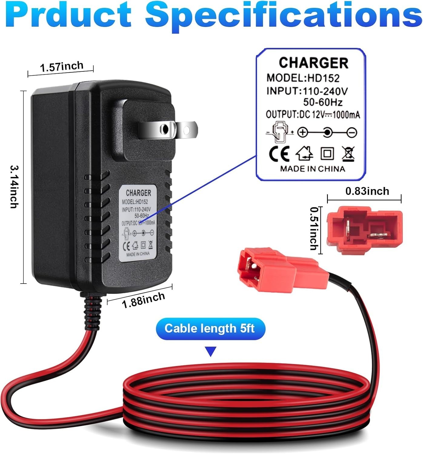 12V Battery Charger for Kids Ride On Toys, 12V Kids Ride On Car Charger for K..