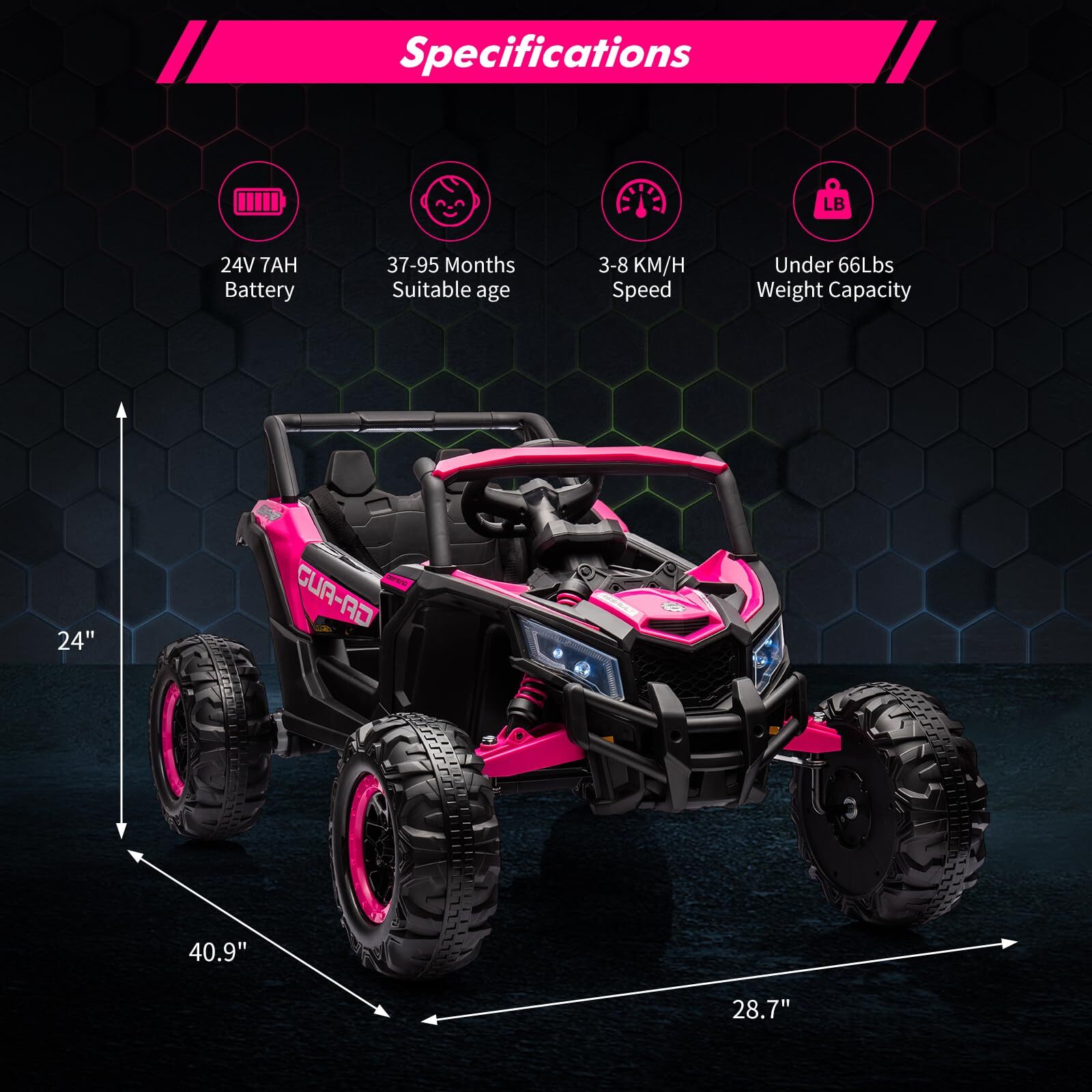 24V Kids UTV Ride on Car with Remote Control Battery Powered 4 Wheeler Off-Road