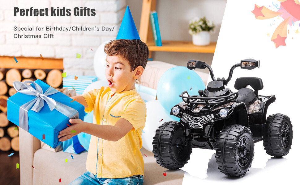 12V Kids Ride On ATV 4-Wheeler Quad Car Electric 2 Speeds w/MP3 + LED Kids Gifts