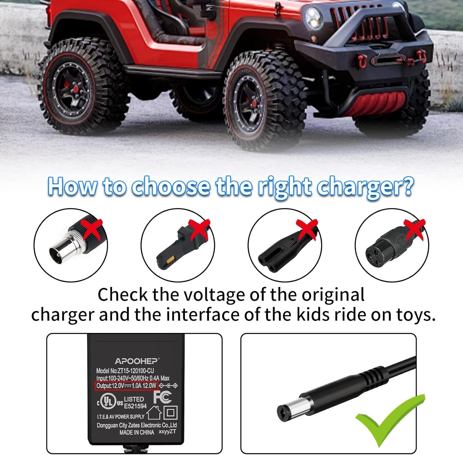 UL Certified 12V Battery Charger for Ride on Toys, 12V Ride on Replacement Charg