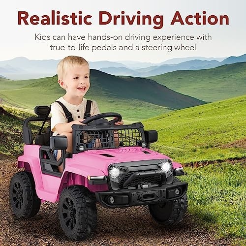 Electric Kids Ride-On Toy Truck with Remote Control, 4-Wheel Suspension, LED Lig