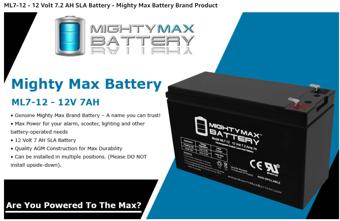 Kids Ride On Car 12V Replacement Battery 7 Amp Hr. for Electric Power Wheels