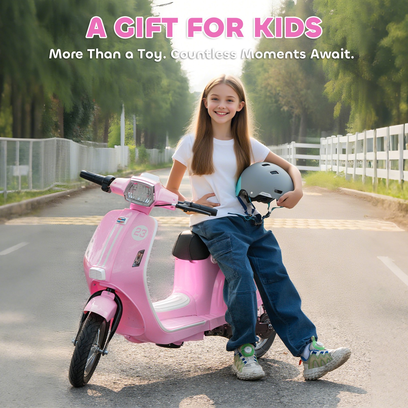 Qaba 24V Kids Motorcycle with Rear Suspension, Lights for 8-12 Years, Pink