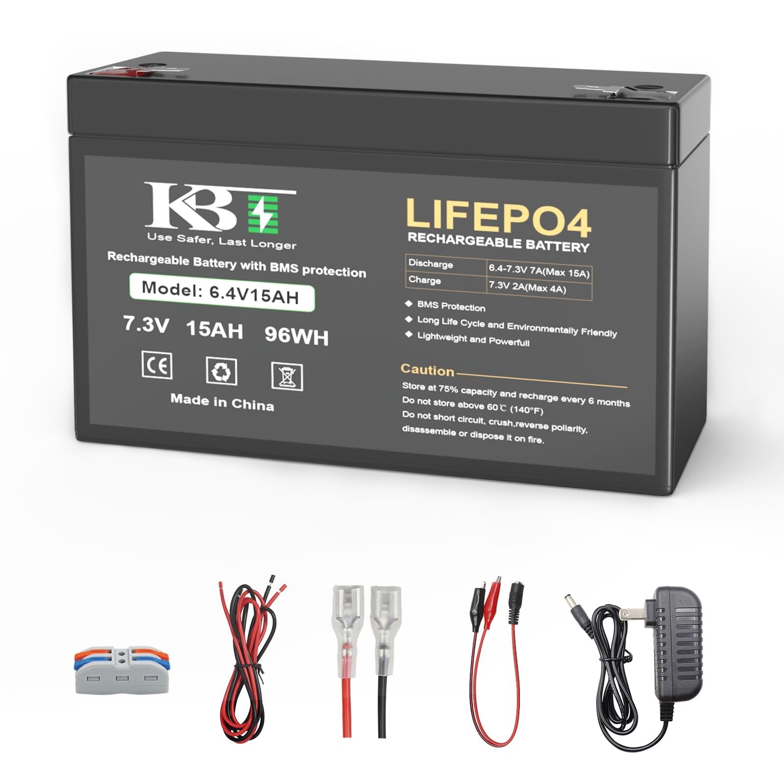 6V 15Ah LiFePO4 Lithium Battery Replacement with Charger for Ride-On Toys, DIY,