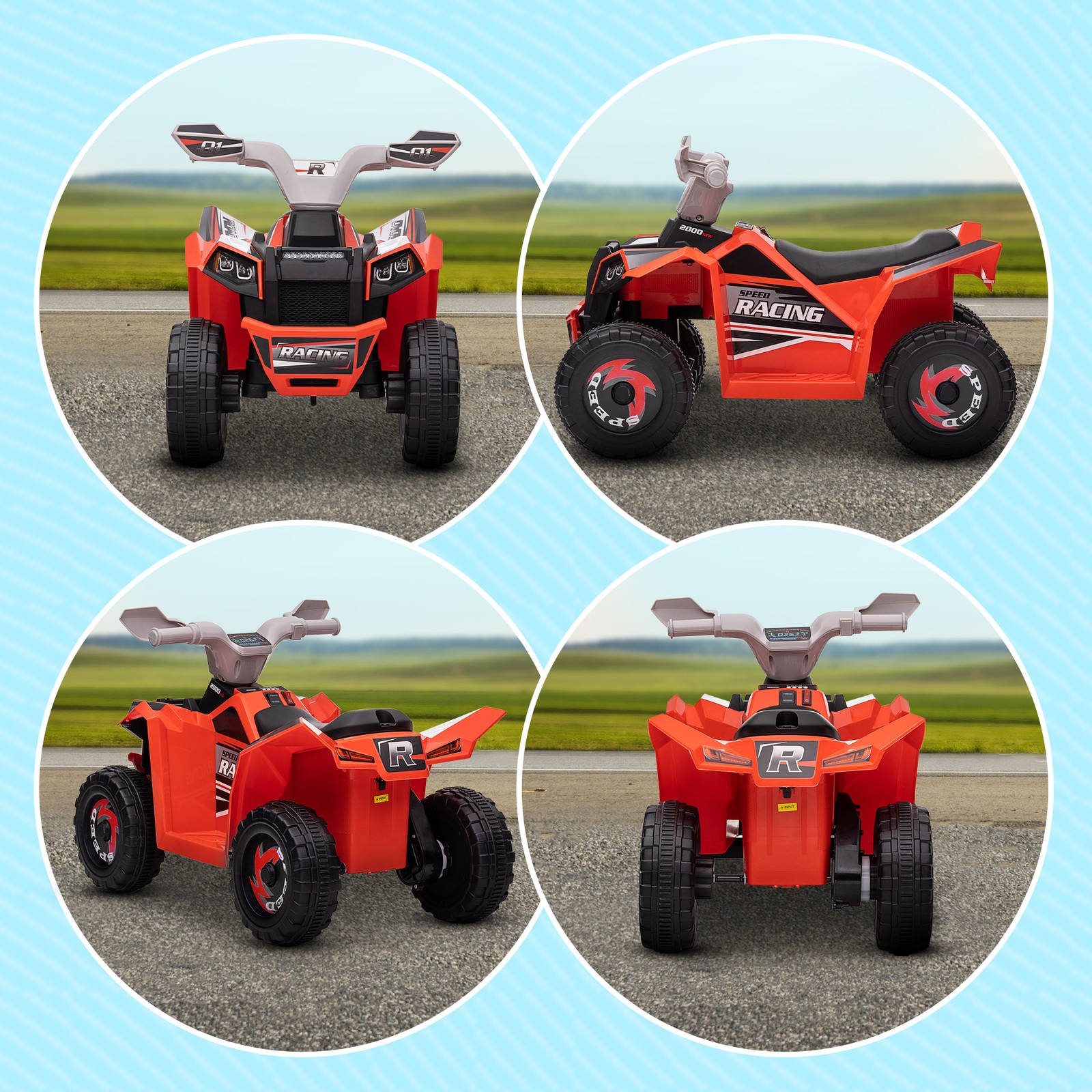 Kids ATV Quad Car, 6V Four-Wheeler w/ Forward Backward, Red