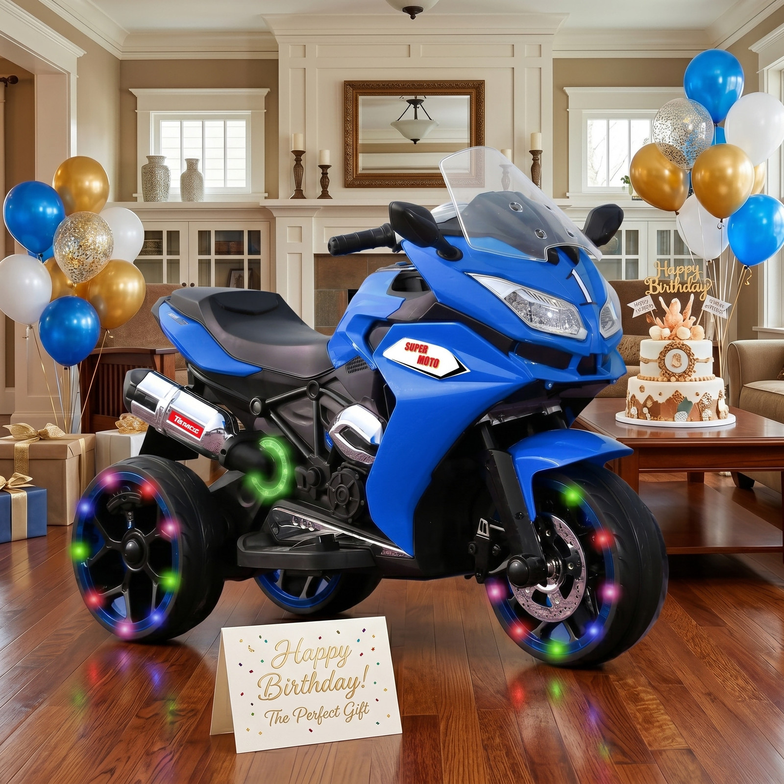 12V Kids Electric Ride On Motorcycle 3 Wheel Light Up Wheels Car Ages 3-8 Toy
