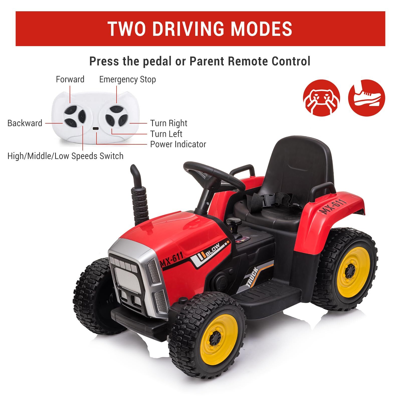 Kids Electric Ride on Tractor with Trailer 12V Battery Powered Car Toy w/ Remote