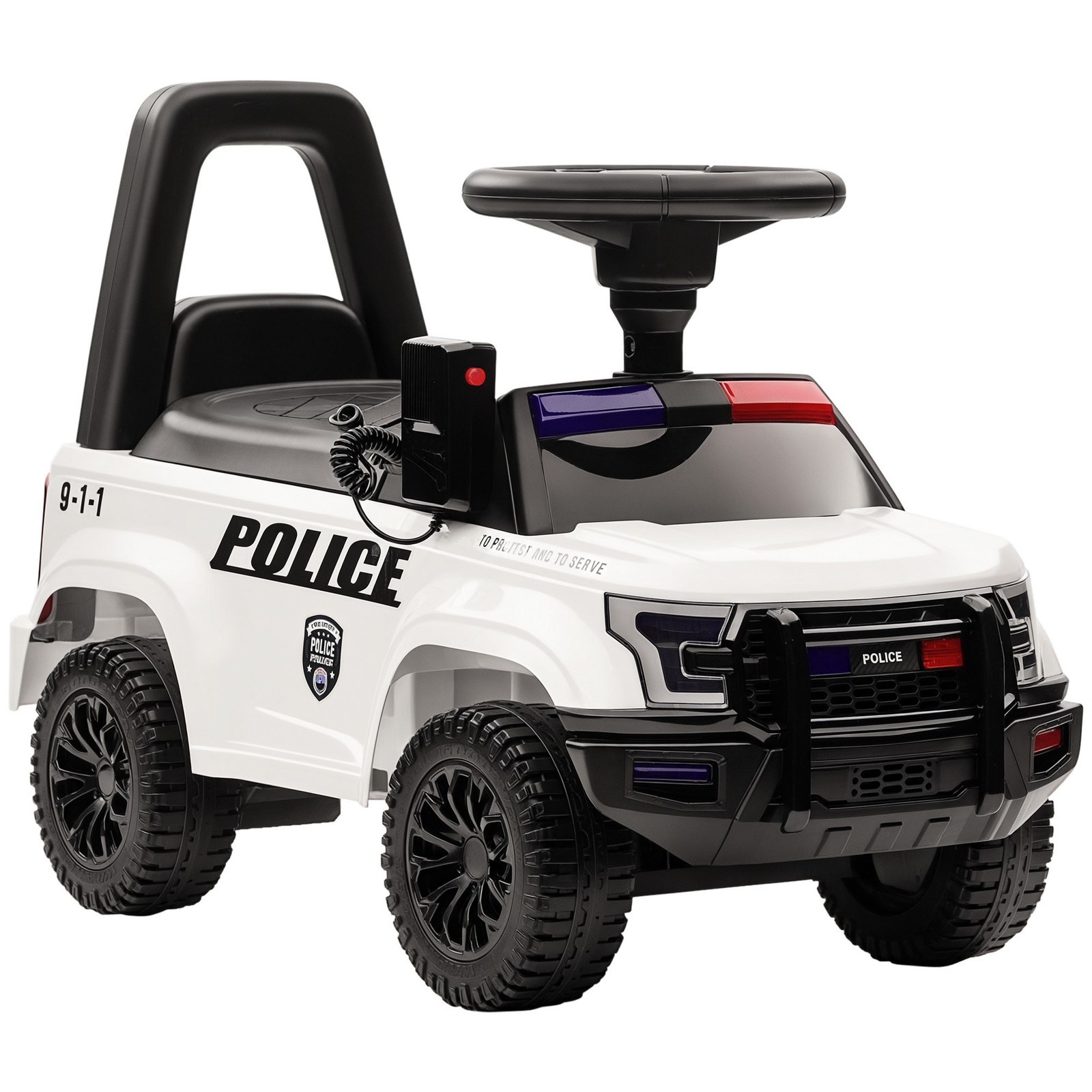 Kids Sliding Car Police Truck Style Ride On W/ Under-Seat Storage White