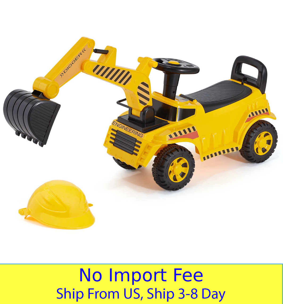 Ride On Toddler Excavator Push Car 19-36 Months Music Helmet 55 lbs Foot to Floo