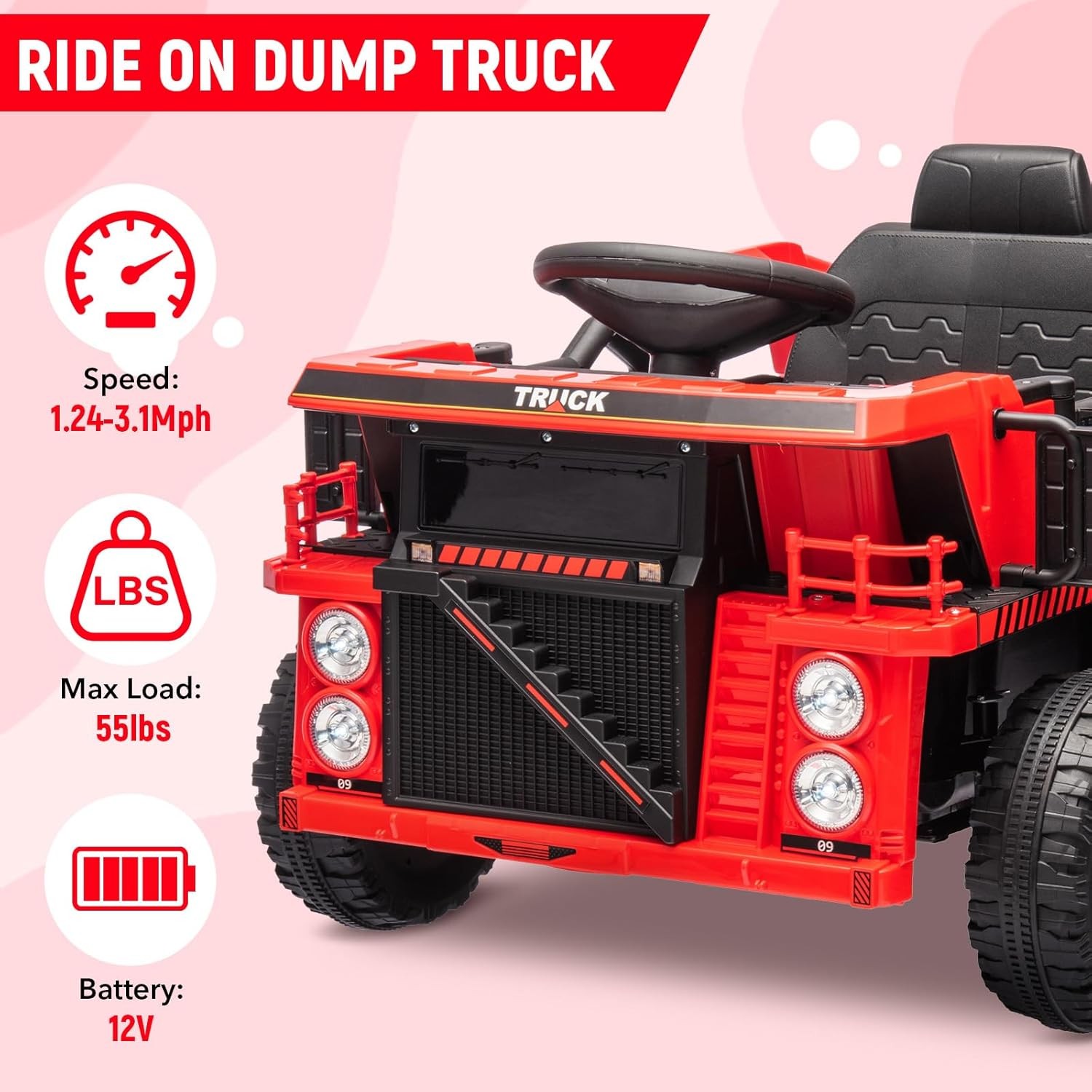 12V Electric Kid Car Dual Remote Control 35W Motors Ride On Truck Toy Music