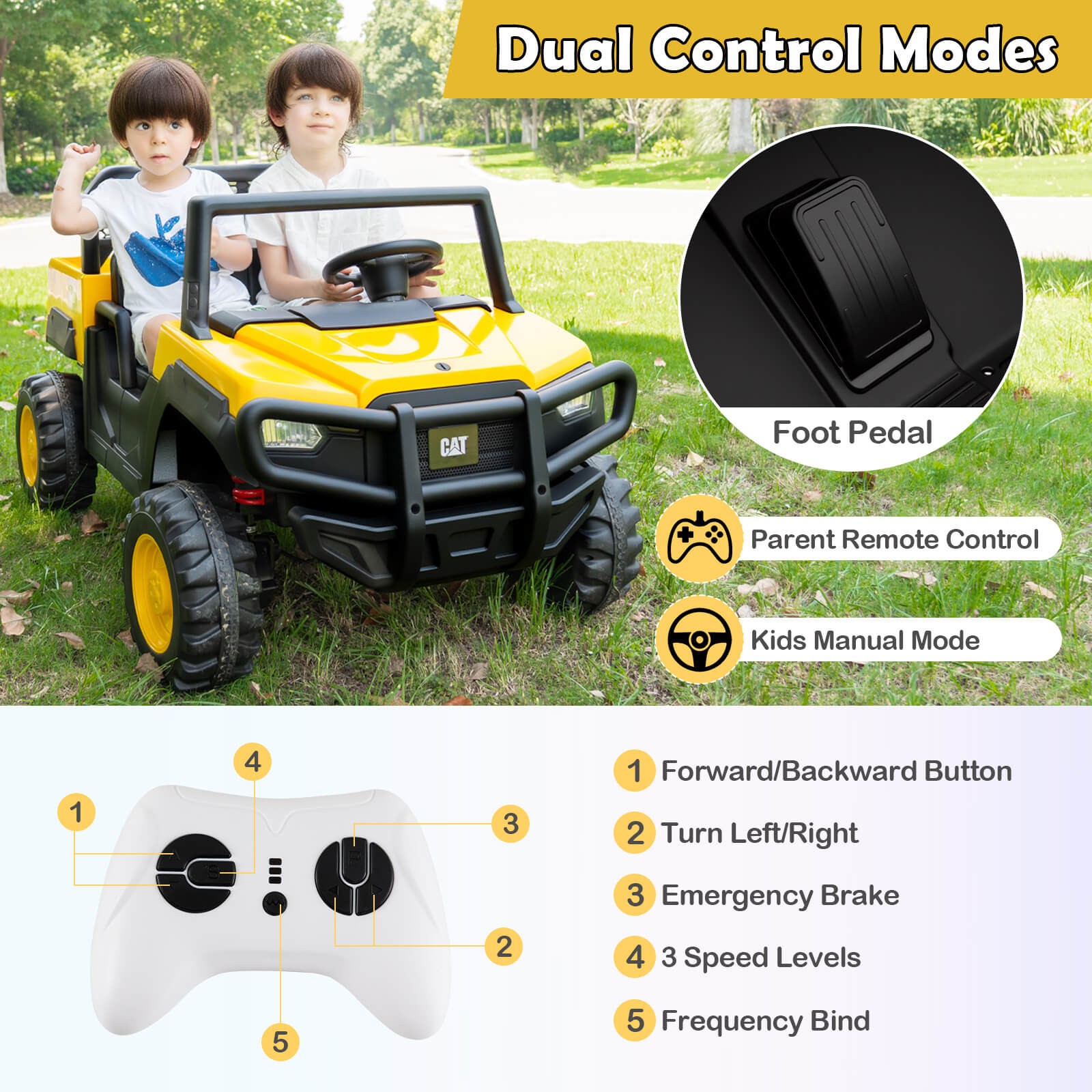 24V Ride On Dump Truck w/Remote Control, Dump Bed, Shovel, Music, Soft Start