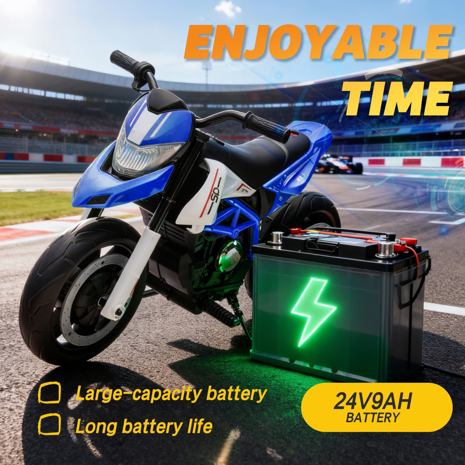 24V Kids Electric Motorcycle Ride On Toys Electric Bike for age 6+, Blue