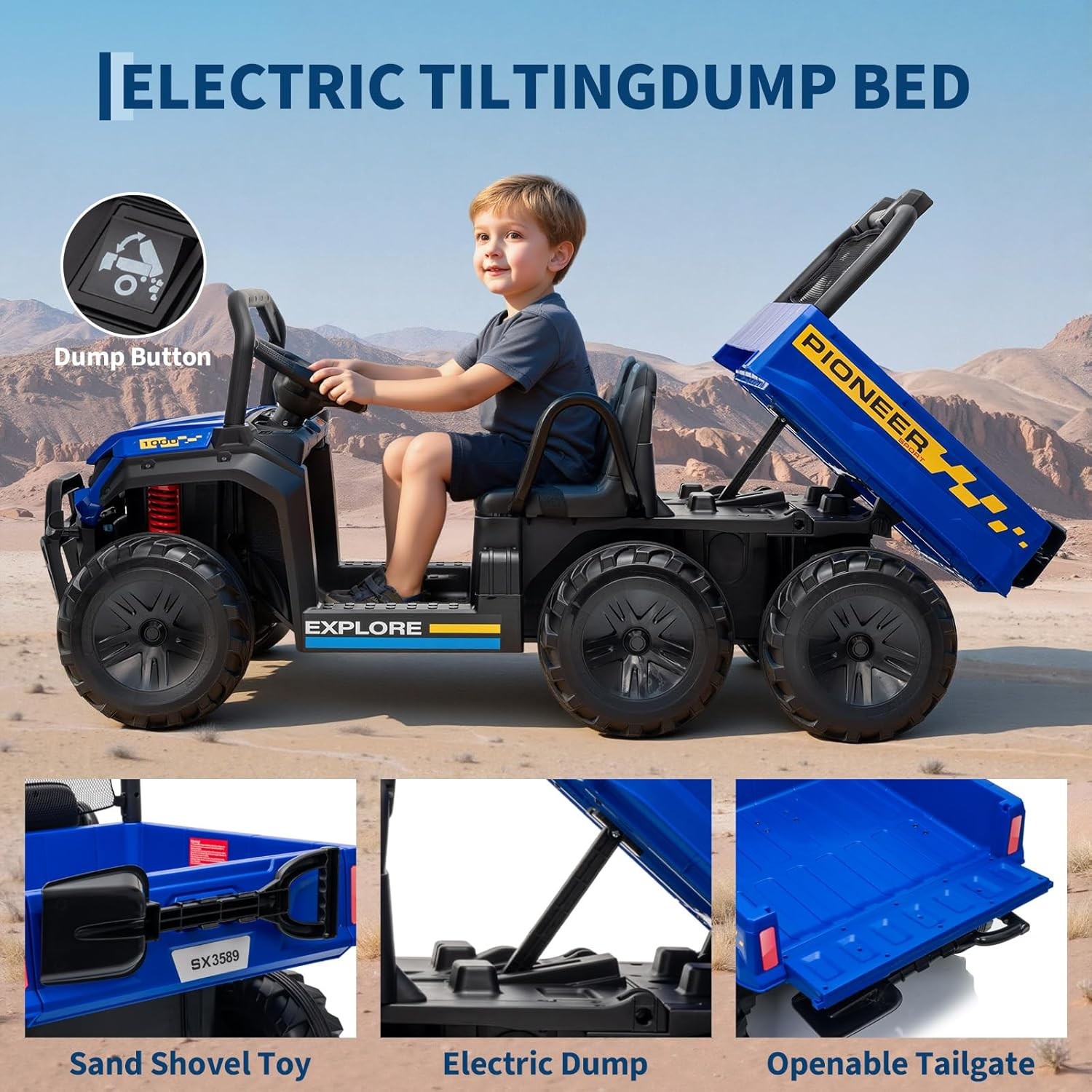 24V 4WD All-Terrain Kids Electric Ride-on Dump Truck 2-Seater with Remote Contro