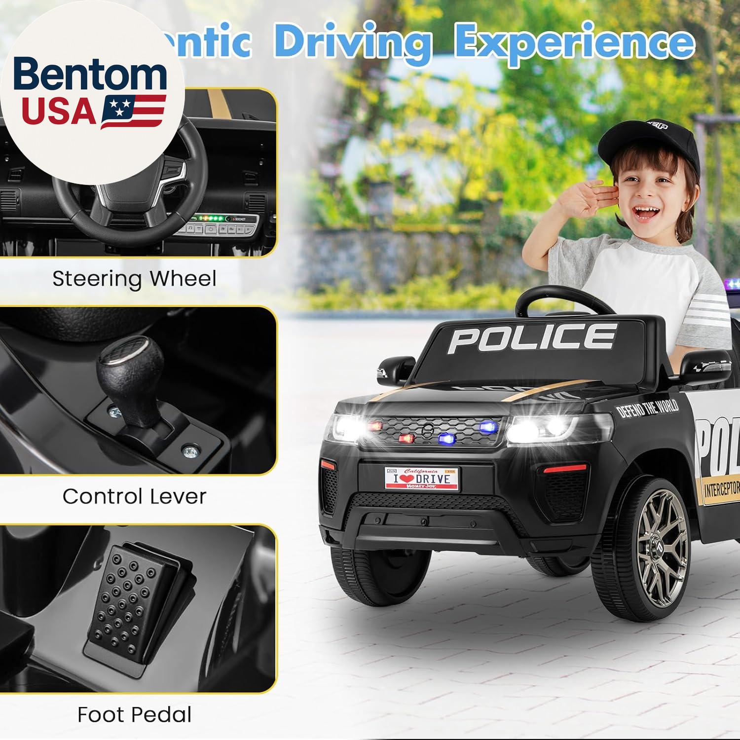Police Car Ride On, 12V Battery Powered Ride on Car with Remote Control, Siren &