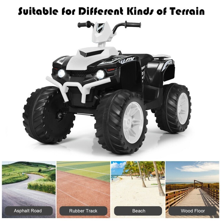 12V Kids 4-Wheeler ATV Quad Ride On Car w/ LED Light & Music Vehicle Toy White
