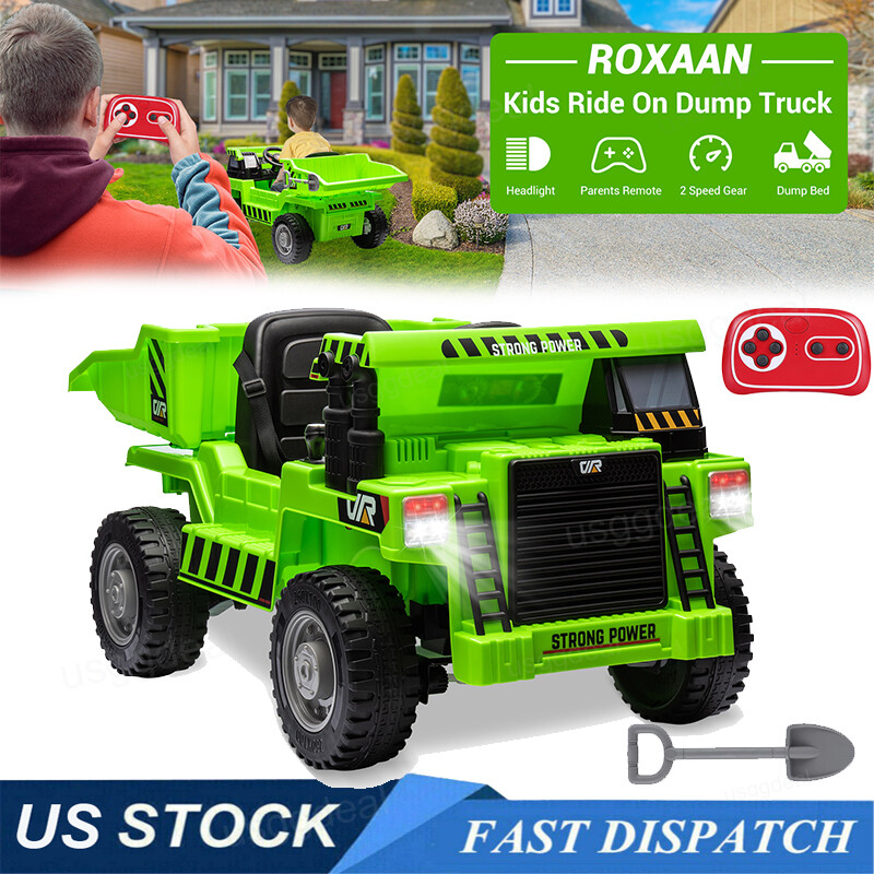 12V Battery Kids Ride On Dump Truck RC Construction Tractor w/ Electric Bucket