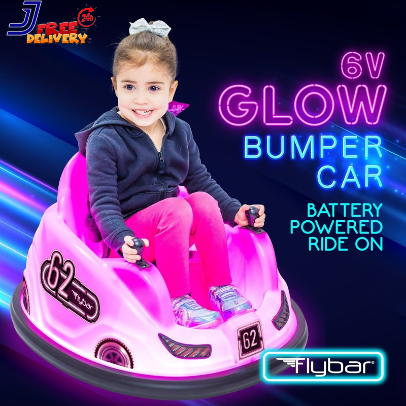 Pink Glow 6V Bumper Car Battery Powered Ride on for Children by Ages 1.5+ 66Lbs