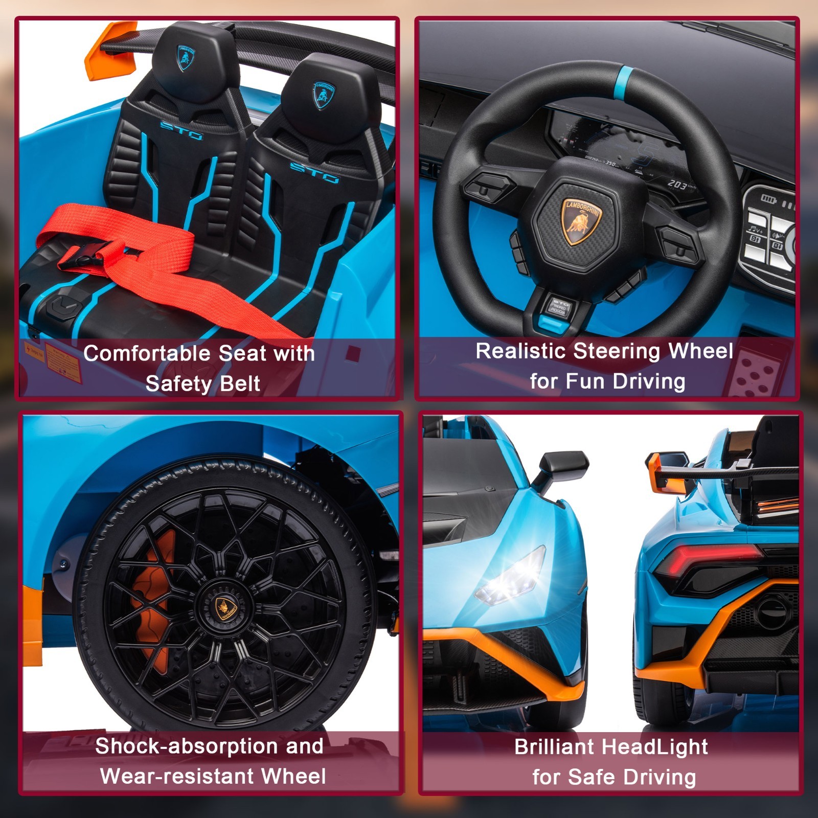 24V Kids Electric Car Ride On Drift Lamborghini Licensed STO Toys w/Remote, Blue