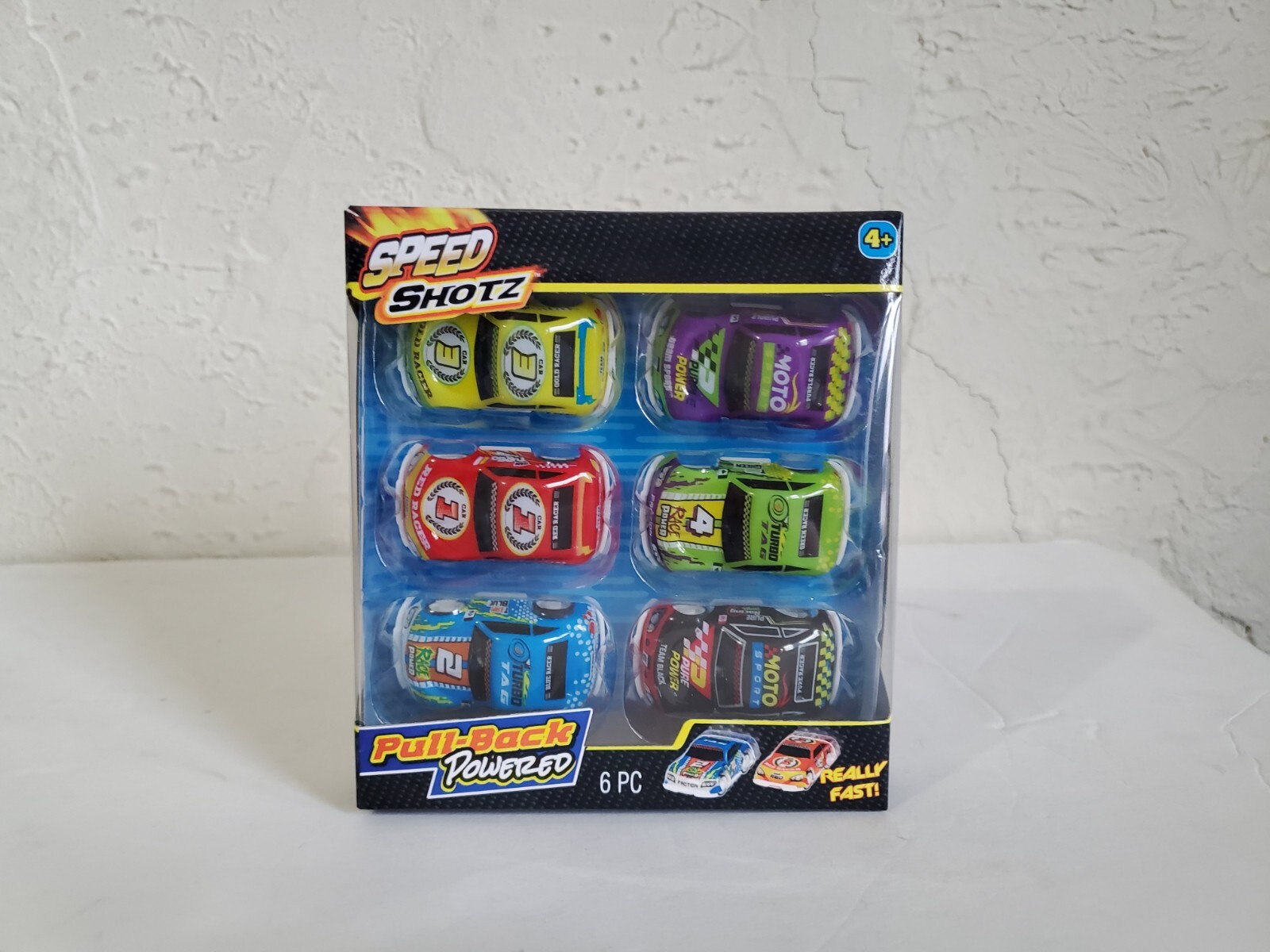 SPEED SHOTZ CARS Pull Back Race Car Set, 6 pc. Black Blue Red Green Purple Yello