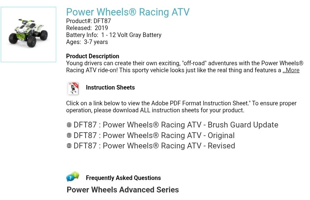12 V Powerwheels Kids Electric Ride On Racing Atv Quad Bike Dft879665