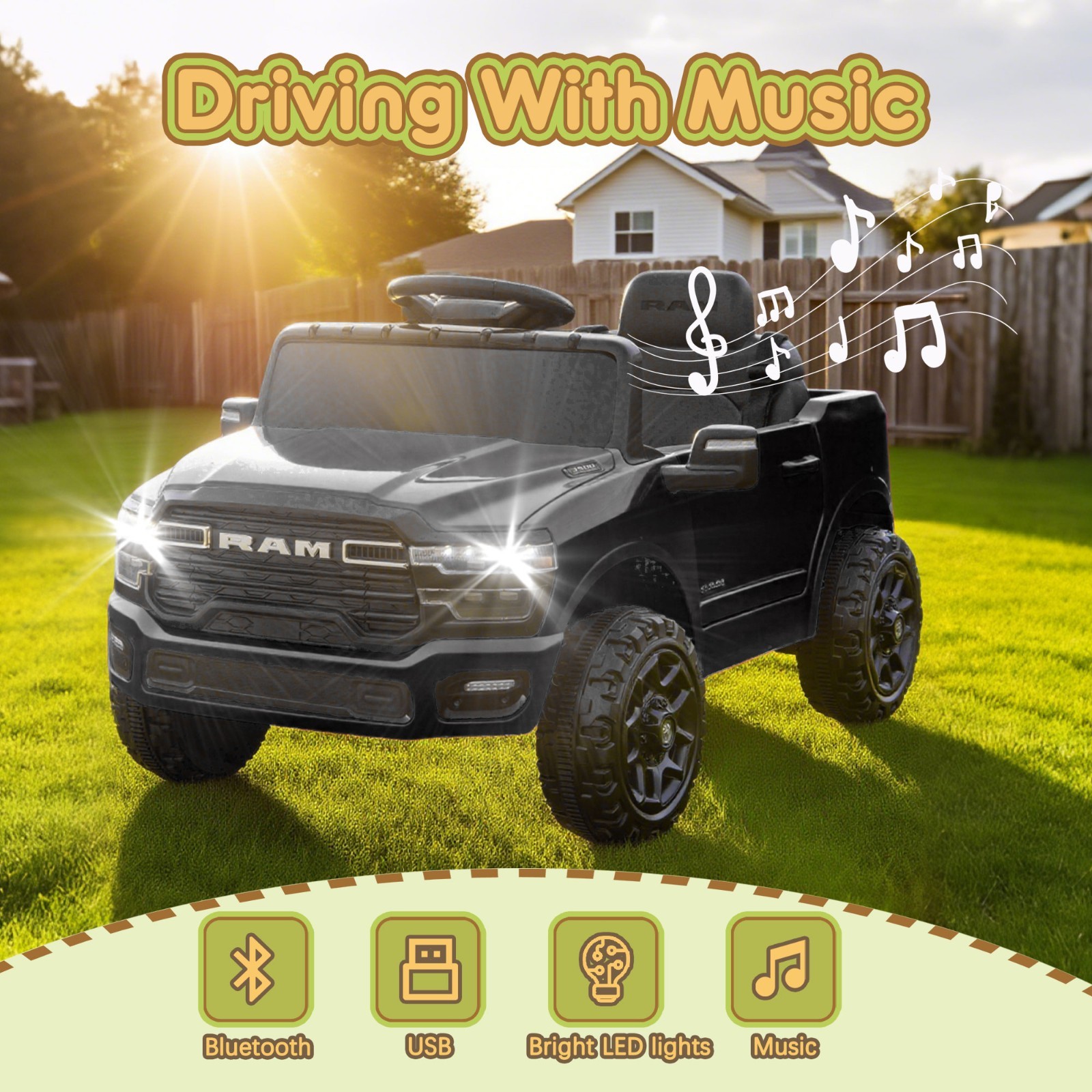 12V Kids Electric Car Ride on Toys,Toddler Licensed RAM 3500 Truck w/Remote, LED