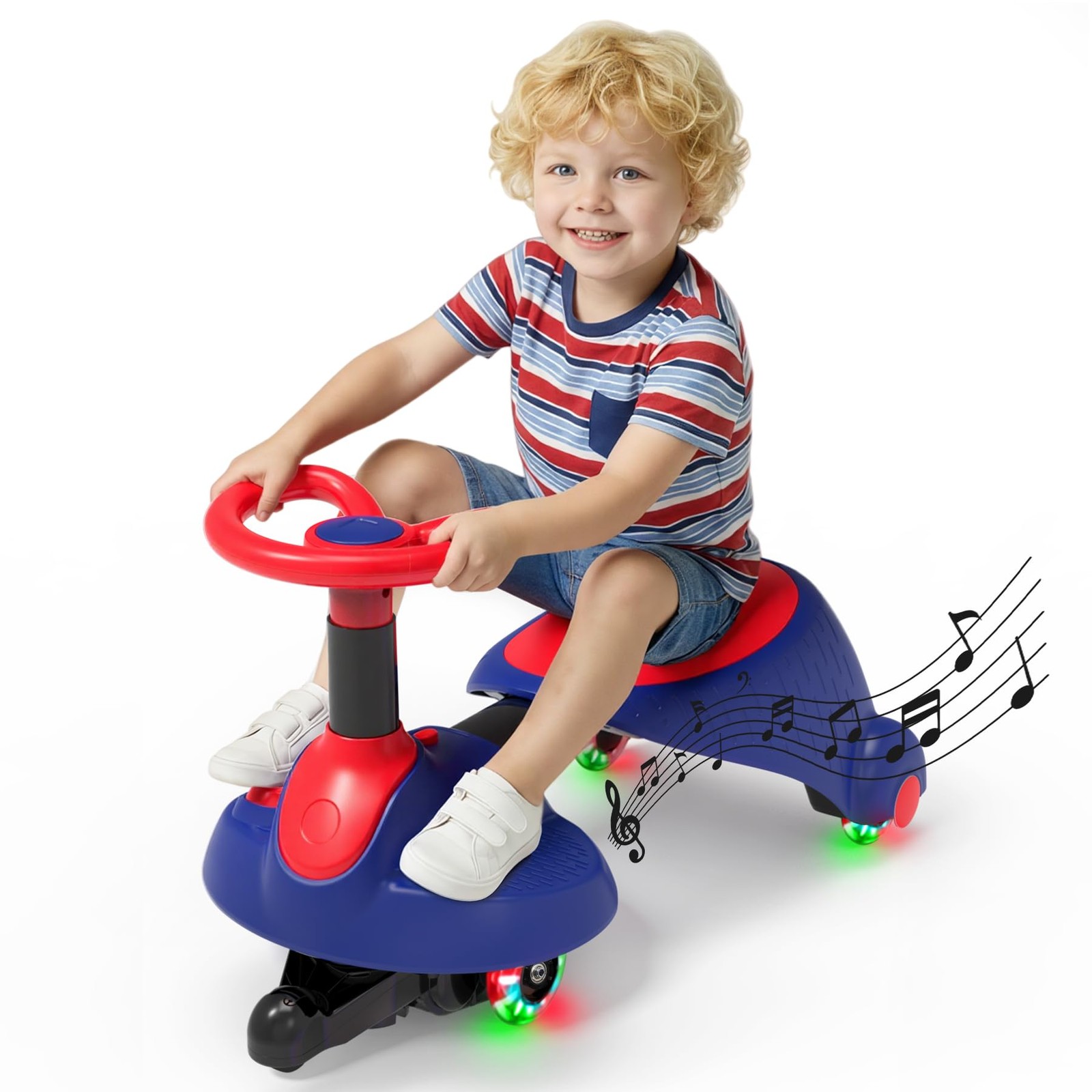 GOBOKLE 6V Electric Wiggle Ride-On Toy 3+, 2-in-1 Fun, Music, LED, Safe Blue
