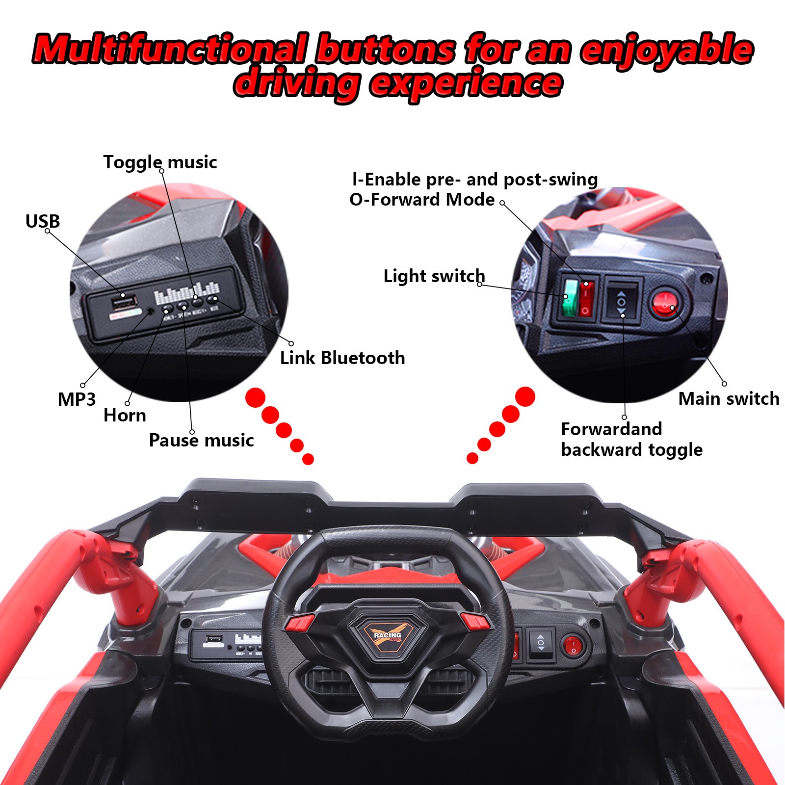 24V 400W Electric Ride on Car 2-Seater UTV Truck Power Wheels with Remote, Red