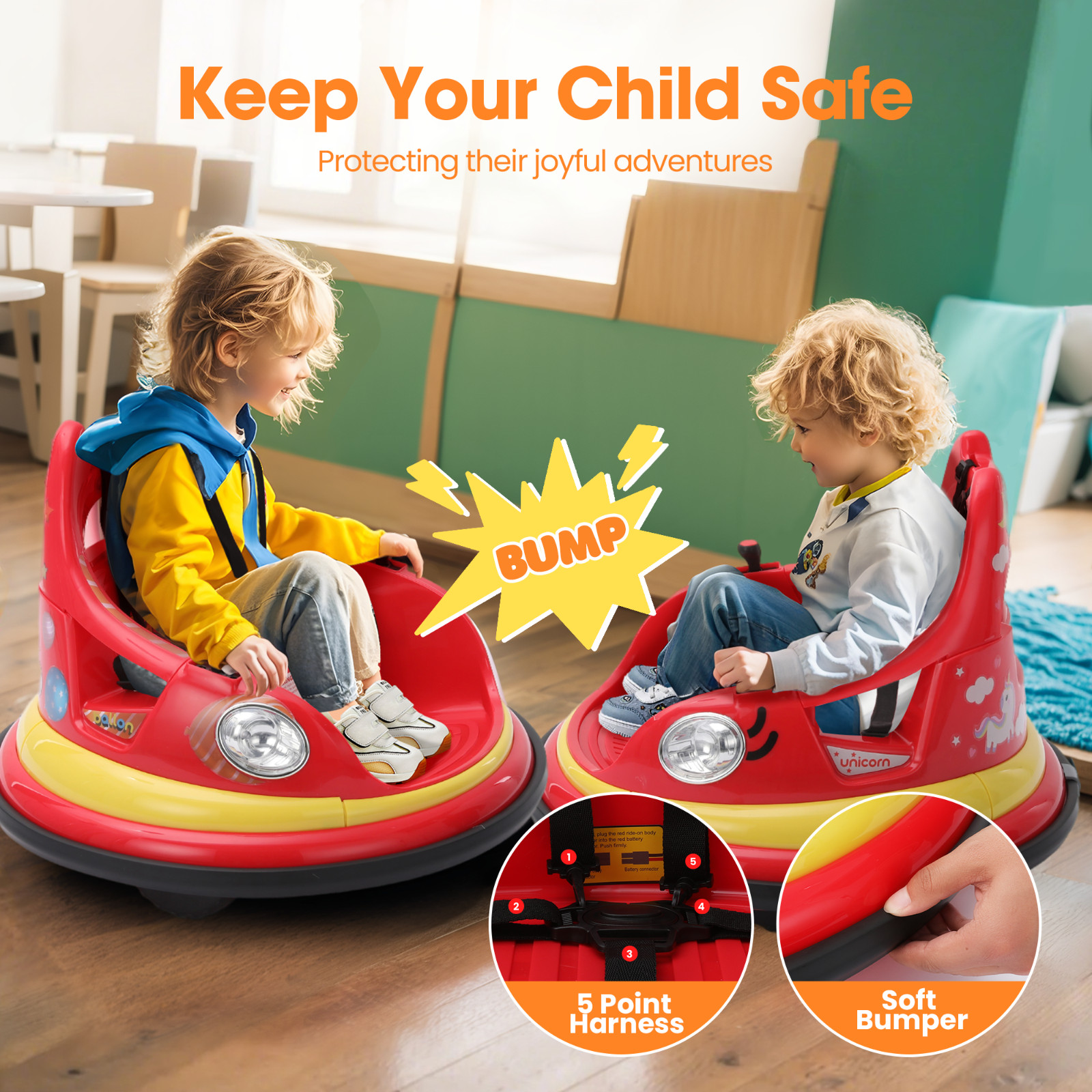 Bumper Car for Kids 12V Remote Control 360° Spin Toddler Ride Car with Sticker