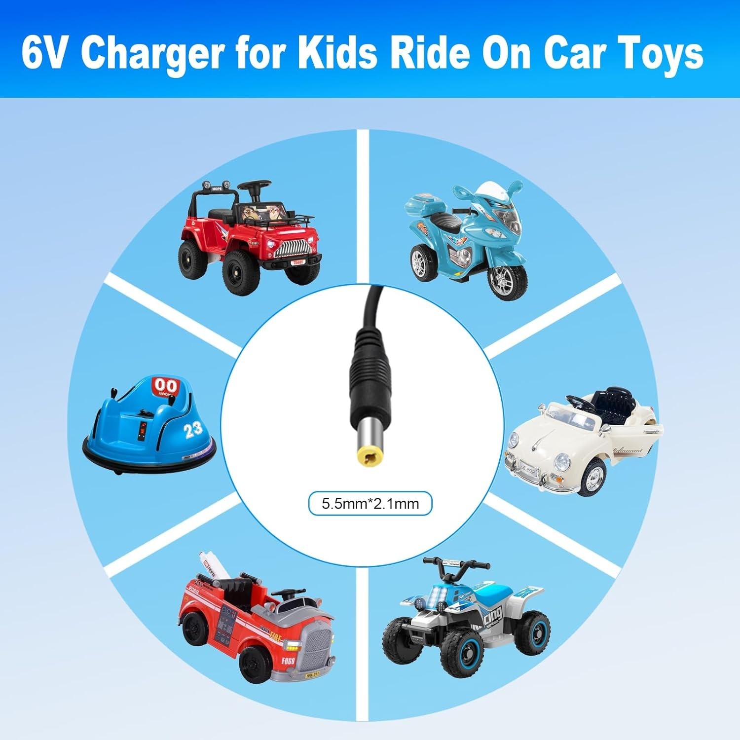 6V Charger for Kids Ride On Car Toys, 6 Volt Battery Charger for Flybar Bumpe…
