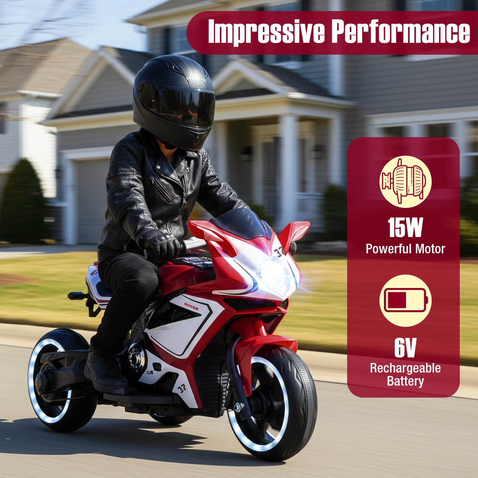Kids Ride on Motorcycle 6V Battery Powered Mini Electric Motorbike w/ LED Lights