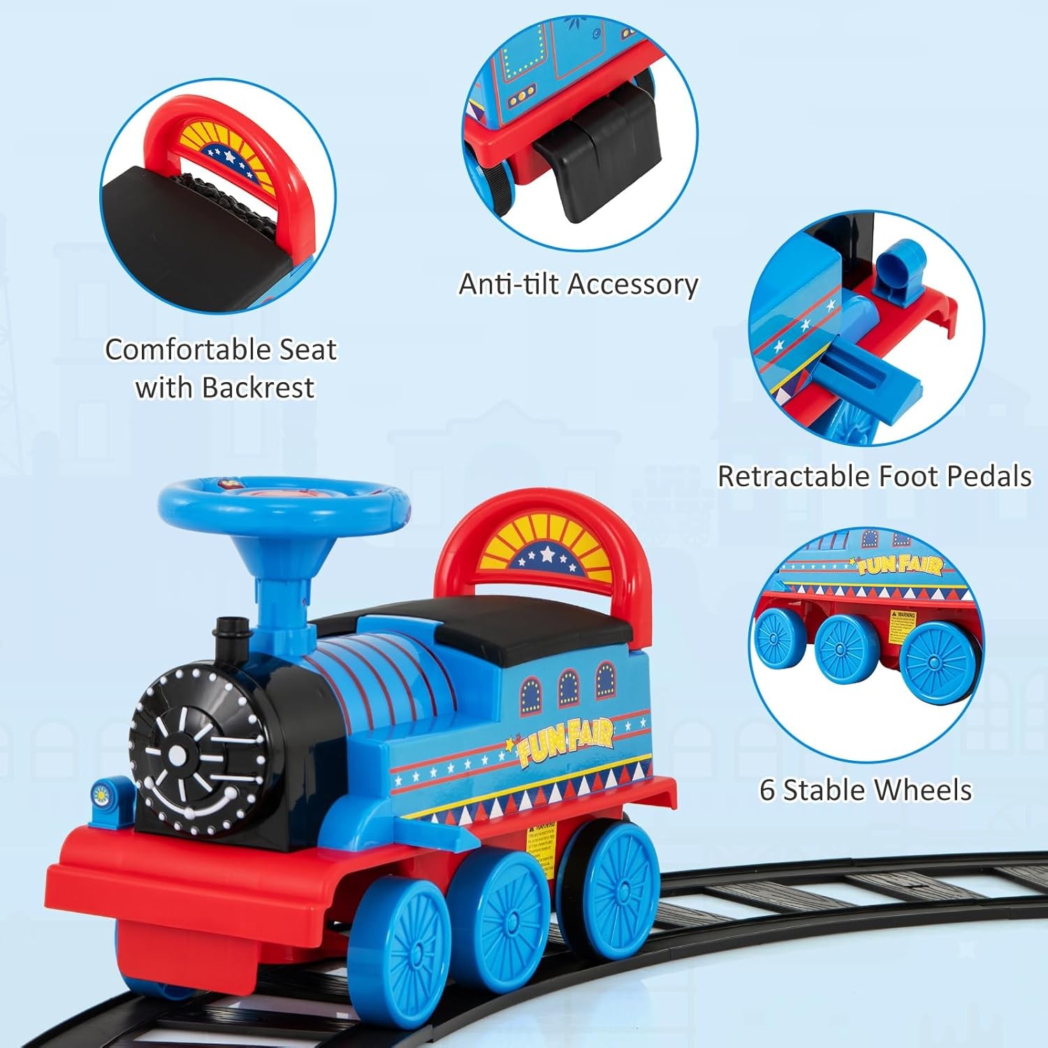 Ride-On Train 6V Circular Track Ride On Toy Tracks Storage Seat Light Music