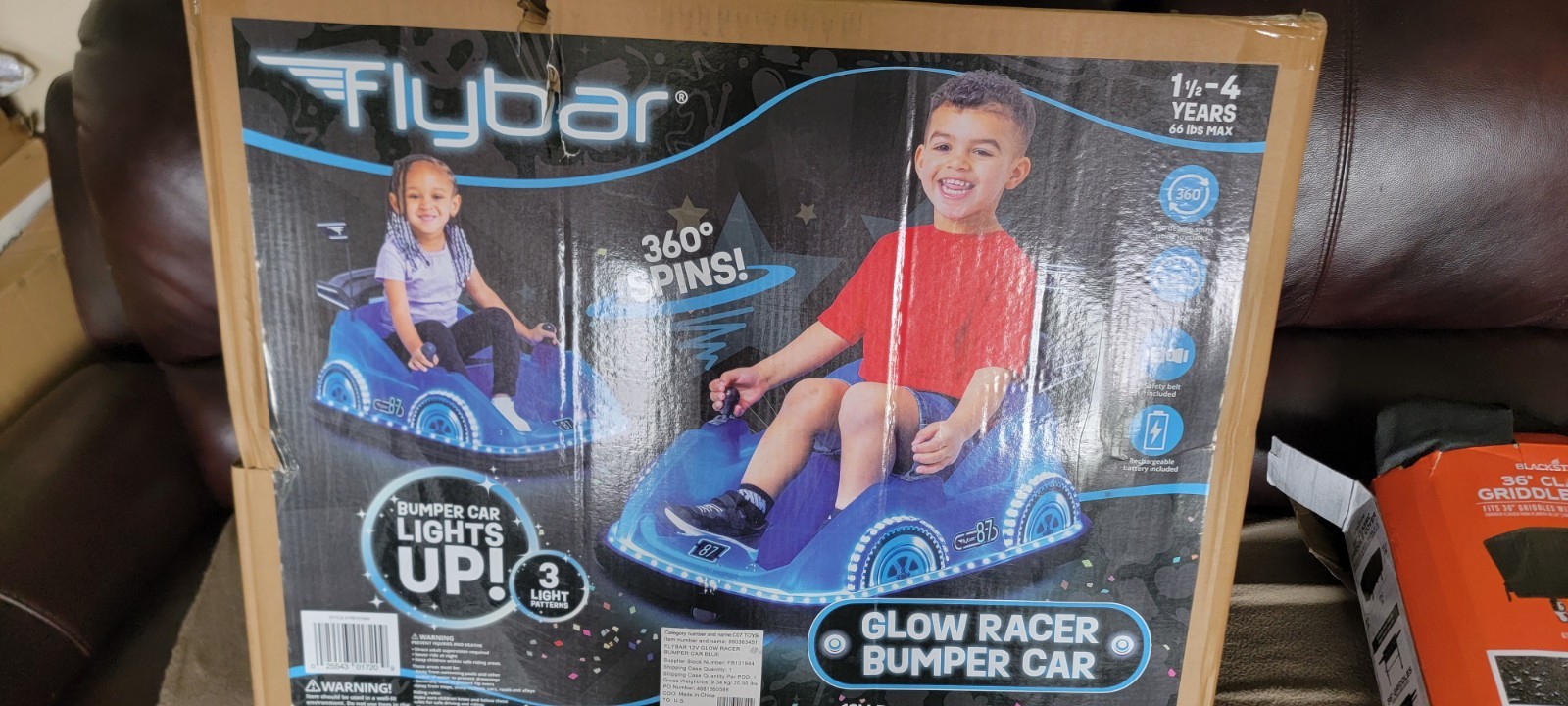 Flybar 12V Dual Joystick Steering Racer Glow Bumper Car, Blue
