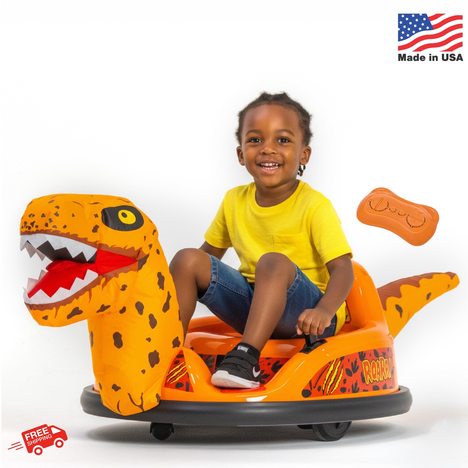 6V Raptor Dinosaur Toys Bumper Car – Kids Car to Drive, Ride On Toy, Auto-Inflat