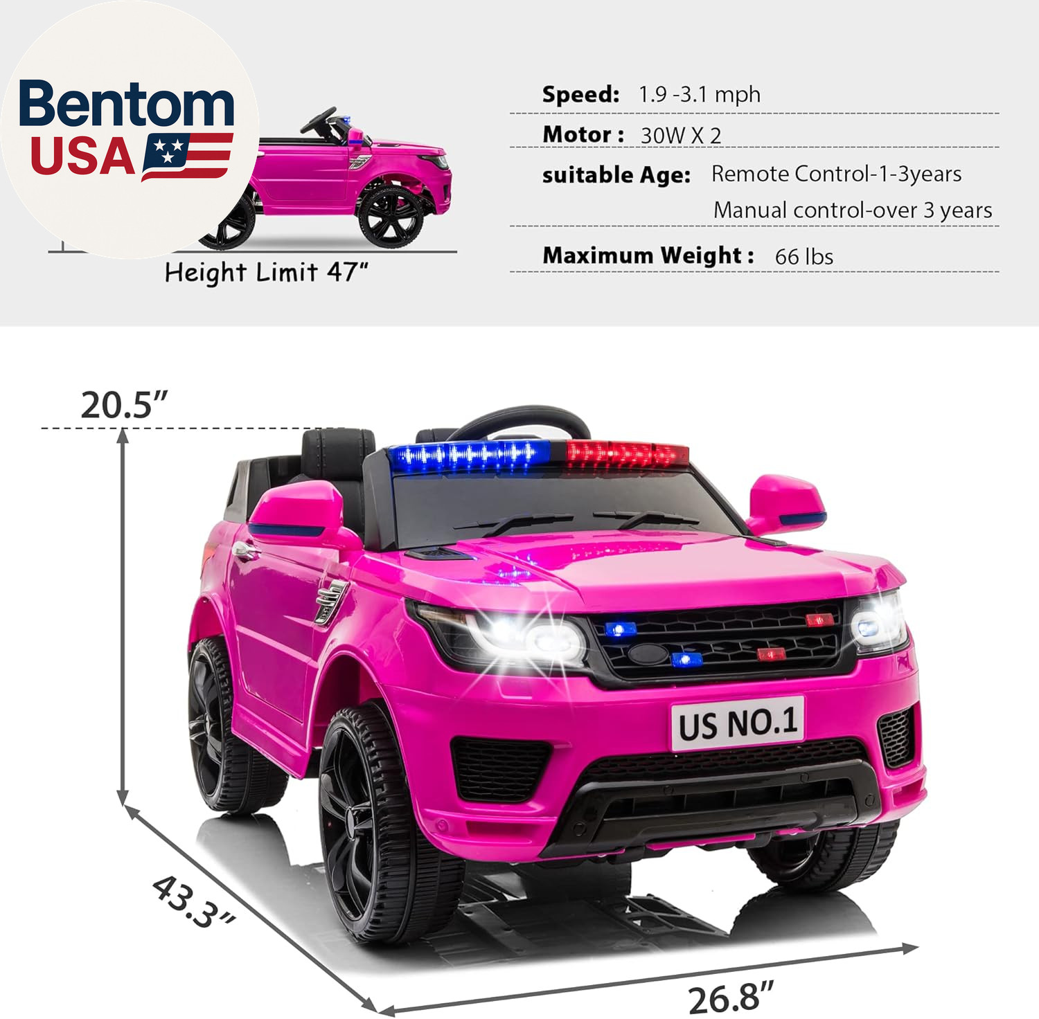 Police Cars for Kids Electric Car 12V Childrens Powered Ride Ons for Toddlers C