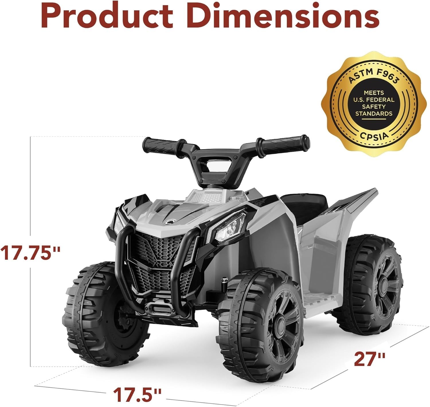 Best Choice 6V Kids Ride On ATV Quad 4-Wheeler 1.8MPH Gray Treaded Tires