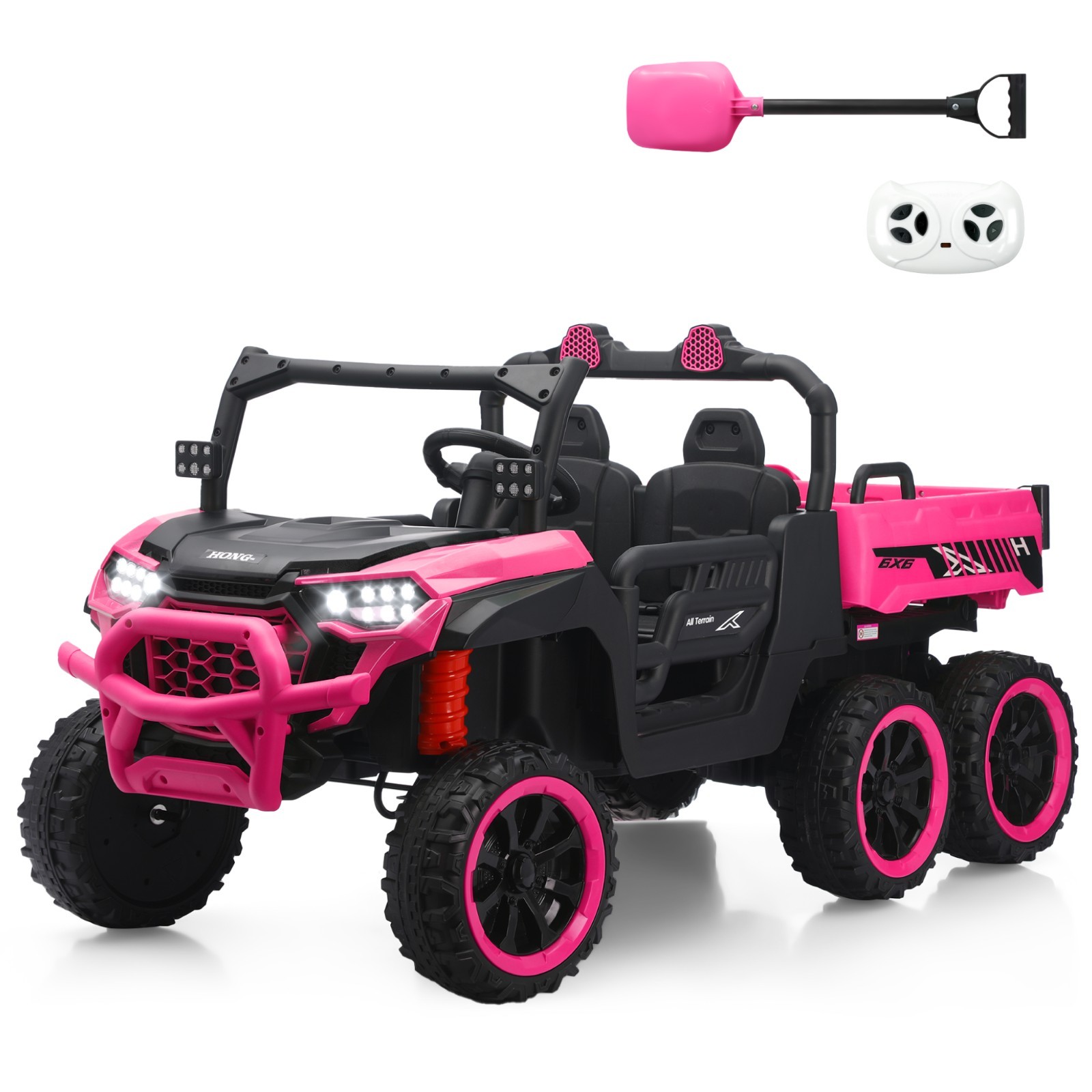 Pink 24V Ride on Electric Dump-bed Truck Off-road 7mph 2 Seater Car with Remote