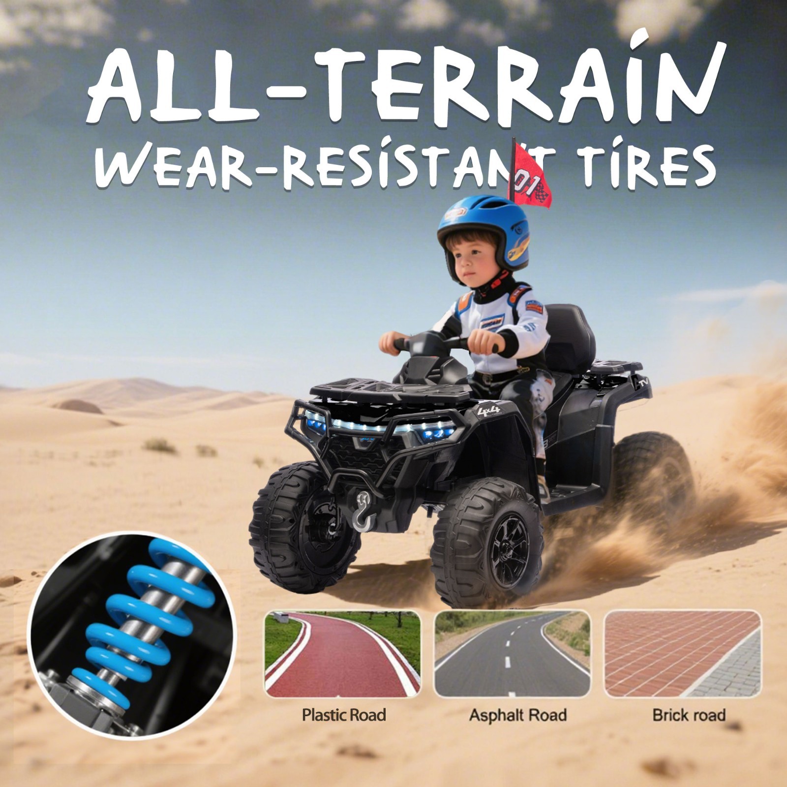 24V Kids Electric ATV 4 Wheeler Quad Car Off-Road Ride-On Toy for Ages 3-6,Black