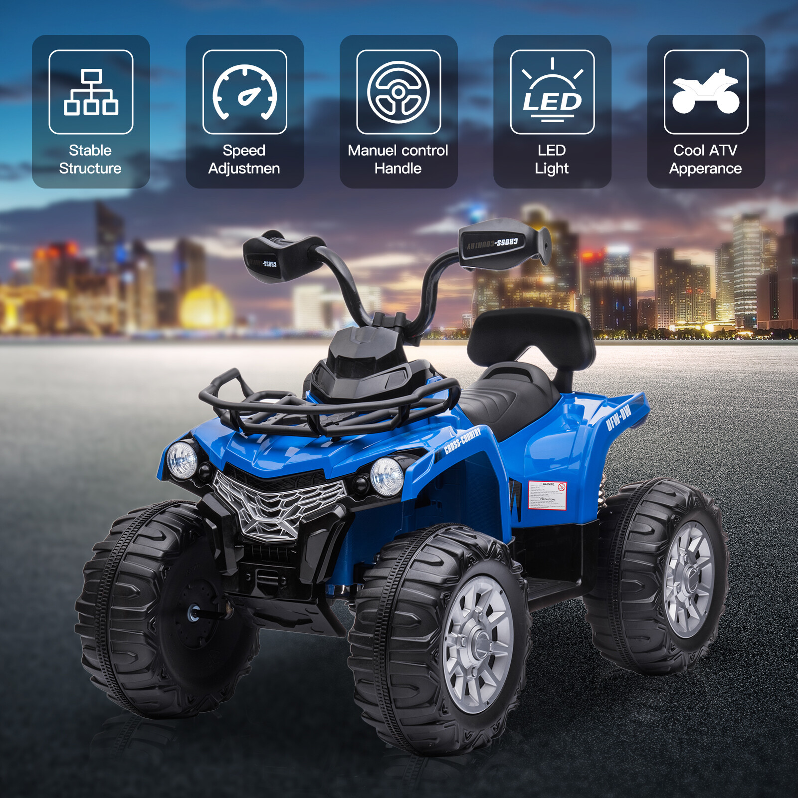 12V Electric Car Kids Ride On ATV 4-Wheel Electric Cars for Kids 3-6 Years Old