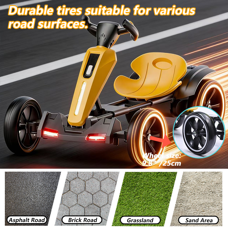 12V Electric Go Kart for Kids with Adjustable Seat Kids Pedal Go Kart, Yellow
