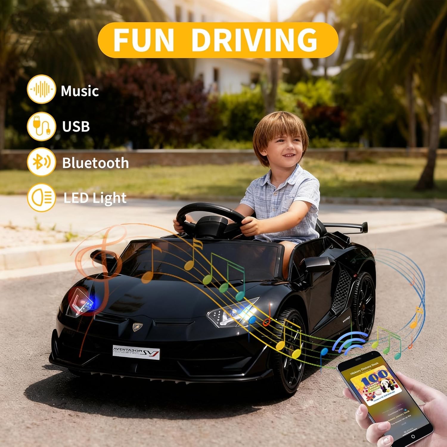 12V Lamborghini Licensed Electric Ride On Car for Kids w/ Remote,Music,LED Light